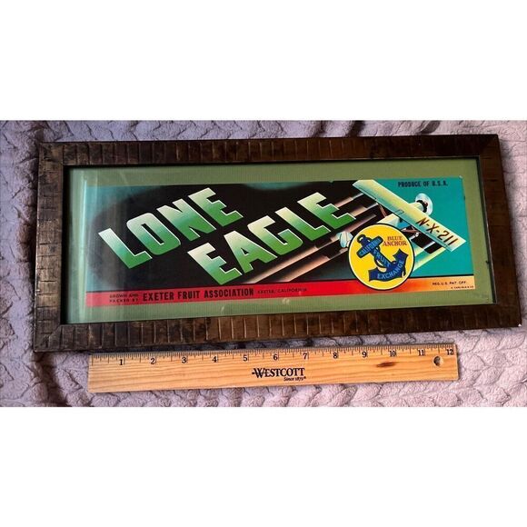 Professionally Framed VINTAGE LONE EAGLE Exeter Fruit Association Crate Label - Picture 1 of 12